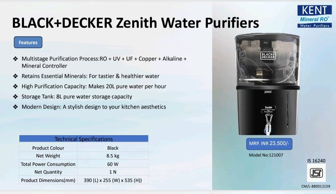 kent black and decker zenith water purifiers
